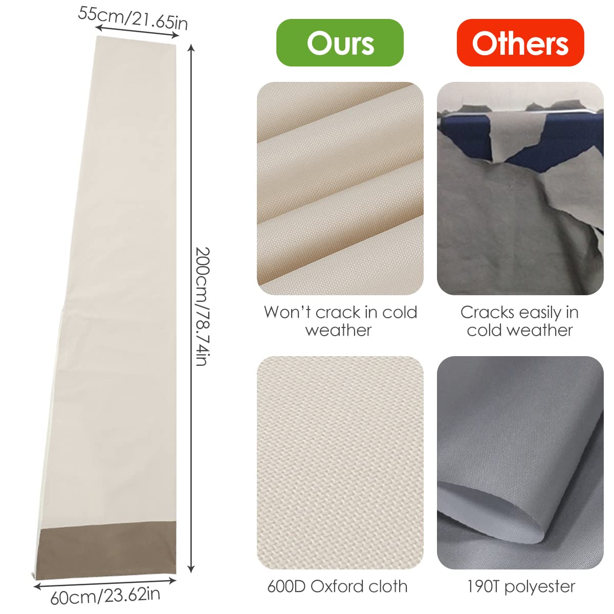 Housse Parasol Deporte, Housse De Protection En Tissu Oxford 600D, Couverture De Parasol