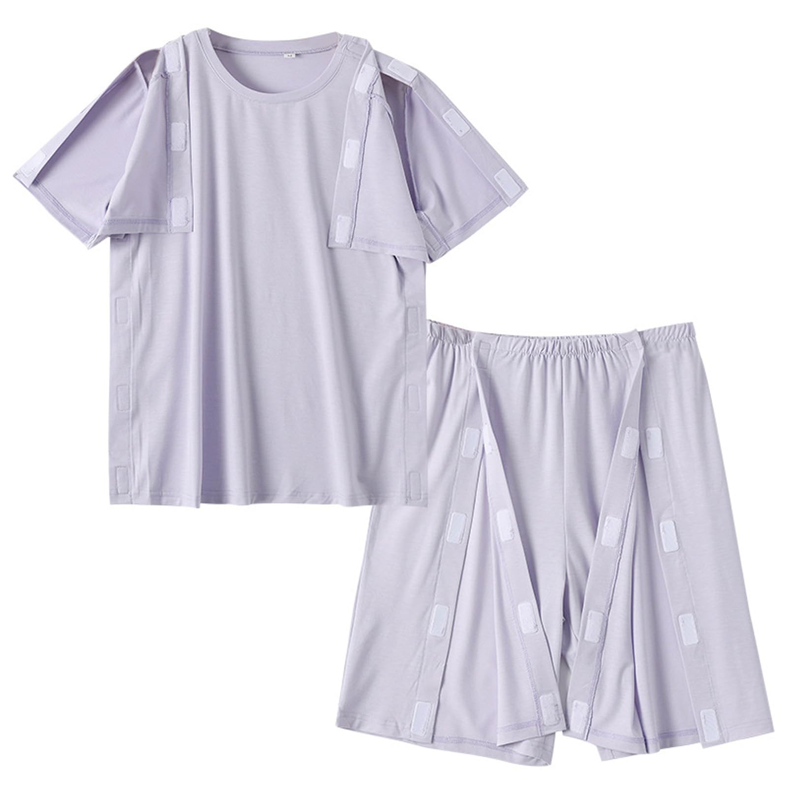Ropa para el cuidado del paciente, Women's Adaptive Tear Away Patient Pajamas Short Sleeve Shorts Purple Multiple Sizes(Purple B,Large)
