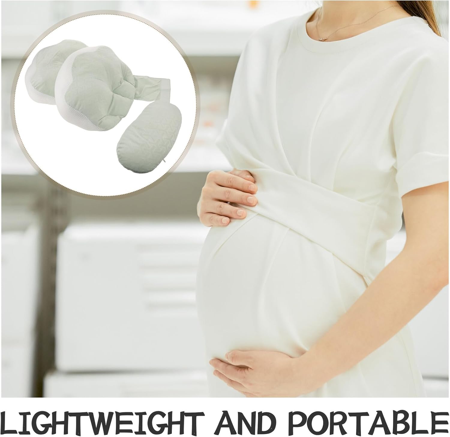 Yardwe Adjustable Maternity Pillow for Pregnant Women, Green Color Belly and Back Support Cushion with Breathable Cover, Full Body Side Sleeping Comfort Pillow for Pregnancy Relief