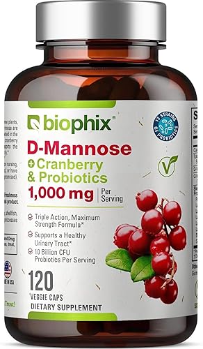 biophix D-Mannose 1000mg Cápsulas con arándano y probióticos – Suplementos de manosa D para mujeres – píldoras de D-manosa para el tracto urinario y