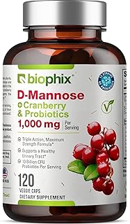 biophix D-Mannose 1000mg Capsules with Cranberry & Probiotics - D Mannose Supplements for Women - D-Mannose Pills for Urinary Tract & Bladder Health Support - Digestive Well-Being - 120 Vcaps