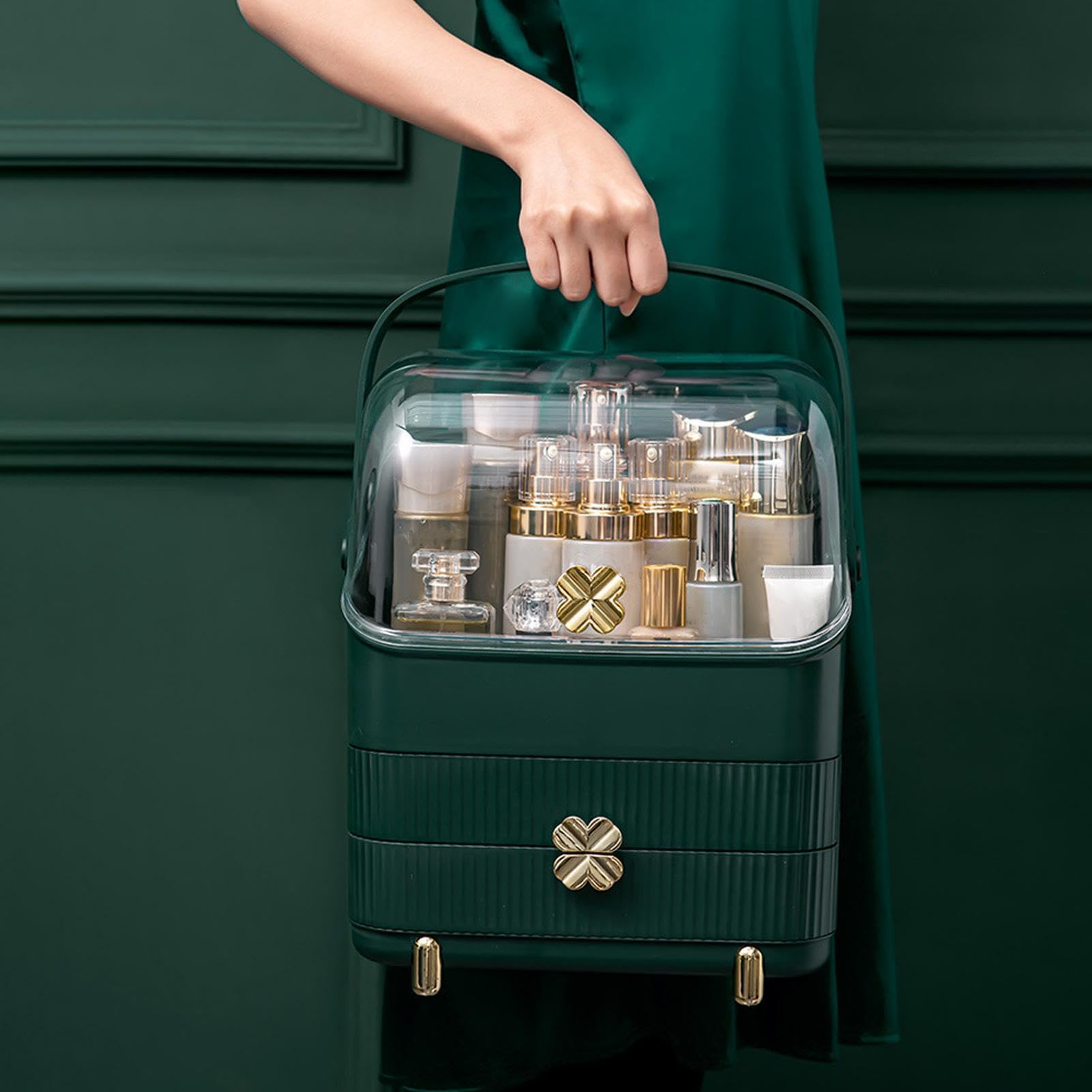 Organizer do makijażu na pędzle, biżuterię i perfumy | Wodoszczelny, pyłoszczelny organizer z przezroczystą pokrywą na komodę, do biura, łazienki, kuchni, toaletki