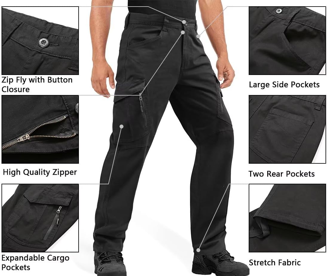 Work Pants for Men Utility Cargo Pants Lightweight Workwear Tactical Pants with Zipper Pockets