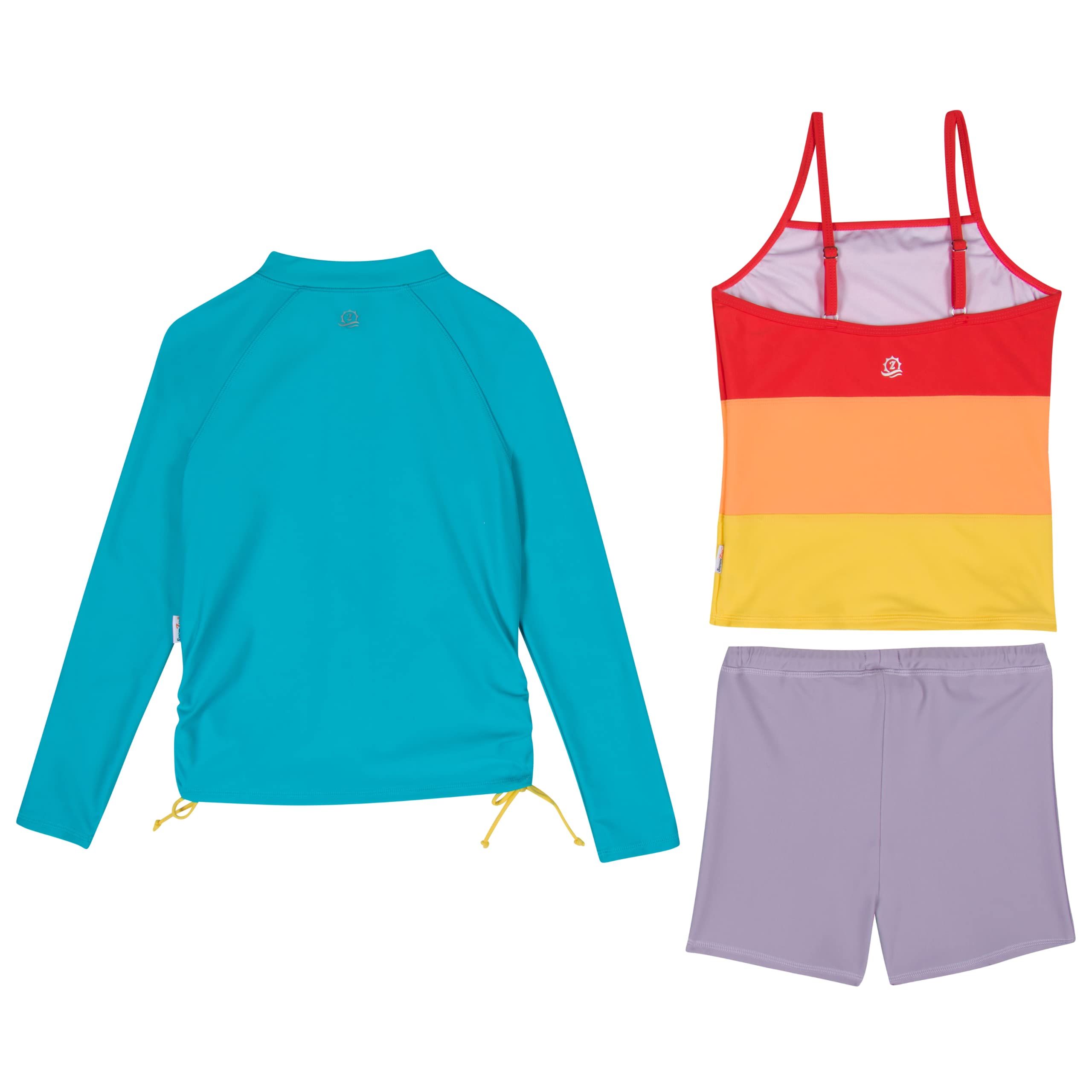 SwimZip Conjunto de natación de 3 piezas para niña con camiseta de manga larga, tankini y pantalones cortos UPF 50+