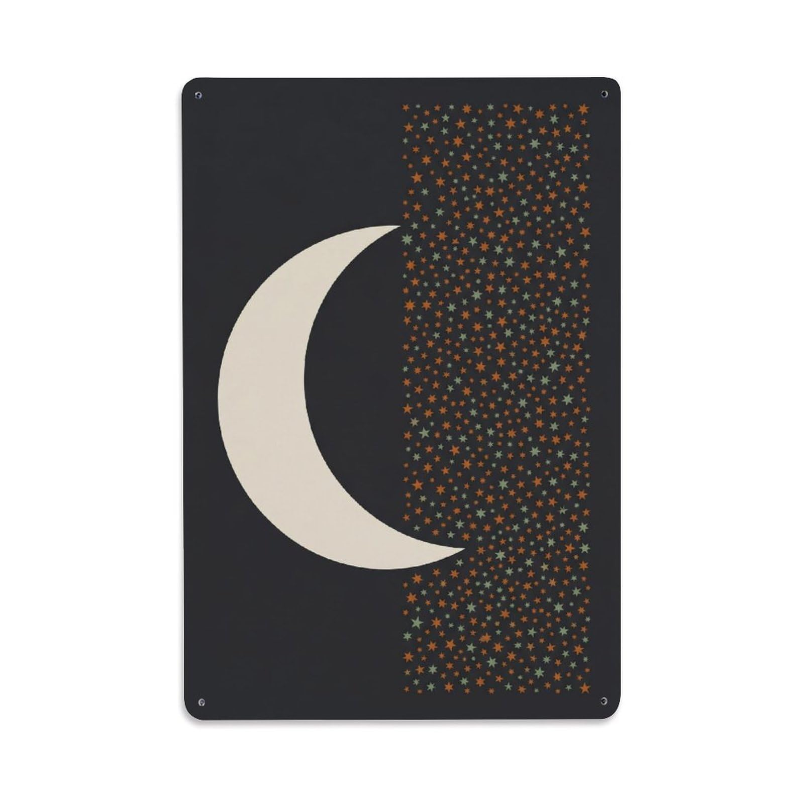 Bohemian Abstract Green Moon And Stars Metal Tin Sign Plaque Wall Decor for Cafe, Club Bar, Office, Home Garden Metal Poster 8x12Inch
