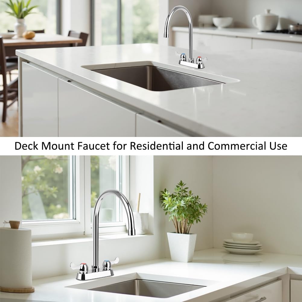 Commercial Bar Sink Faucet with 8" Gooseneck Spout, 4 Inch Center Deck Mount Hand Sink Faucet for Laundry, Restaurant, Utility Sink, Brass Constructed - Image 7