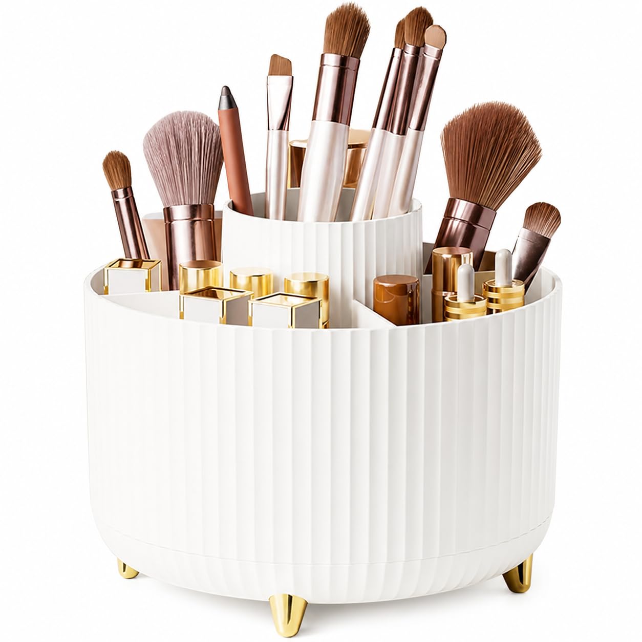 360° Rotating Makeup Brush Holder Organizer | Countertop Makeup Organizer for Vanity, Bathroom & Desktop | Skincare, Cosmetics, Lipstick & Beauty Accessories Storage | Durable Plastic, White-image-21