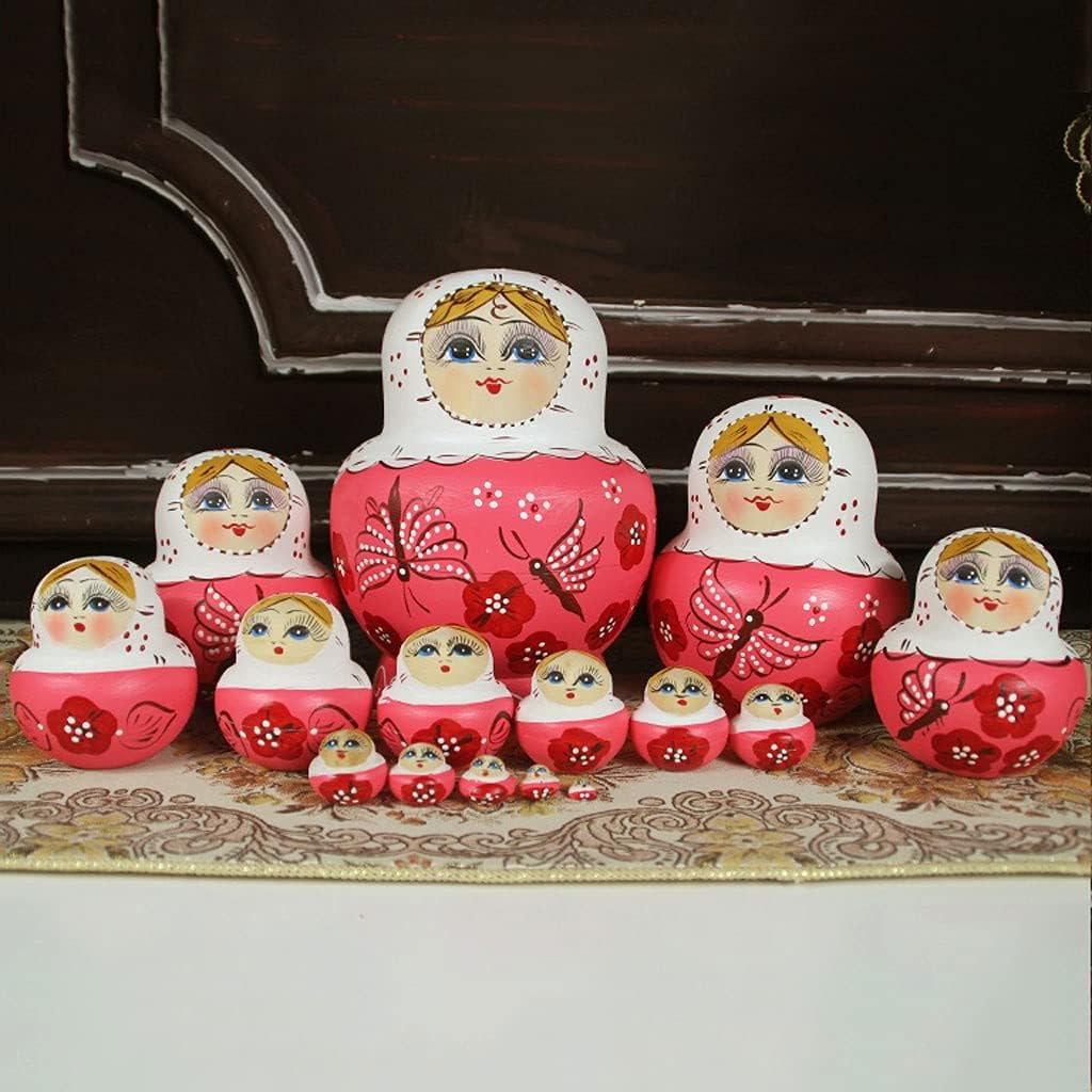 Russian Nesting Dolls Wooden Matryoshka 15-Piece Matryoshka Dolls Children’s Toys Christmas Birthday Decoration Wish Gifts (Color : A)