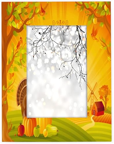 Marco de fotos de madera para pared, diseño de calabaza y pavo de 5 x 7 pulgadas, para decoración del hogar, para fotos de 5 x 7 pulgadas