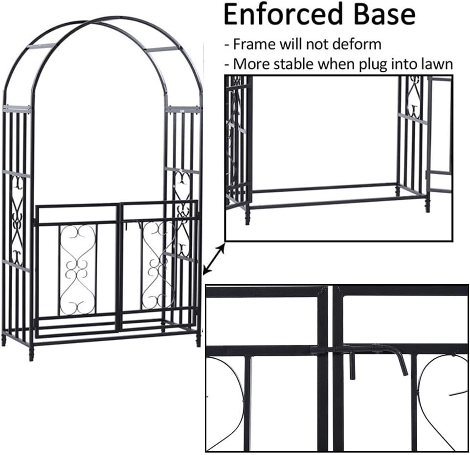 Heavy Duty Metal Arbor with Gate 45in x 20.5in x 82.7in, Iron Garden Arch Trellis for Climbing Plants Vines,Outdoor Decorative Metal Rose Arbor