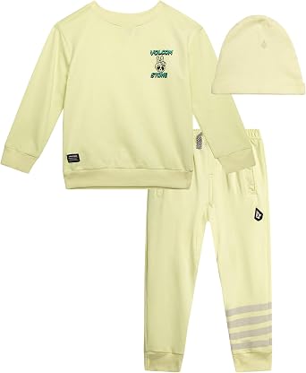 Volcom Boys 3-Piece French Terry Sweatshirt, Joggers & Hat Set for Play | Soft Snug Comfort, Relaxed Modern Fit, Elastic Waist with Ribbed Cuffs, Complete Matching Look for Play, School or Gifting