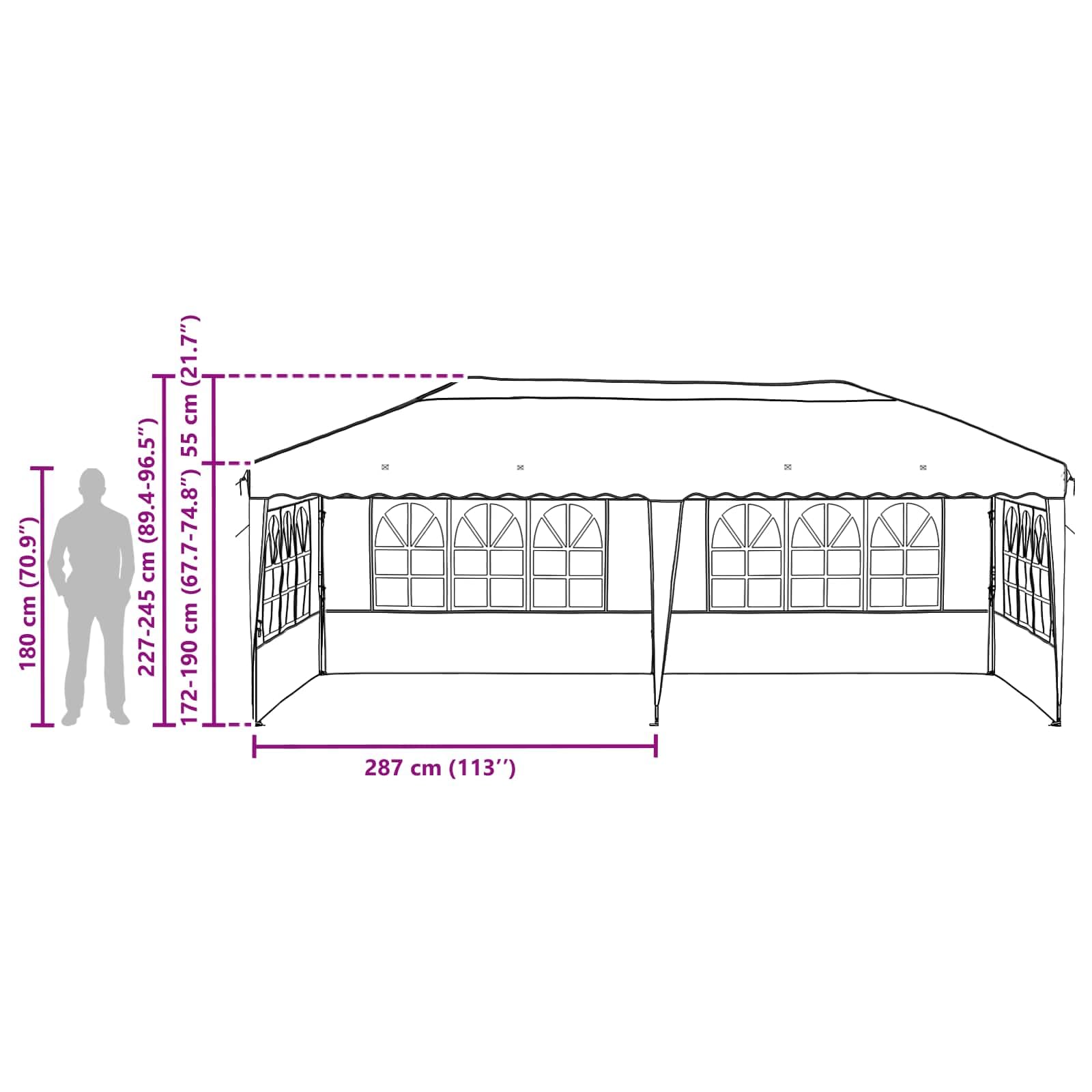 Namiot imprezowy Pop-up, zielony, 575 x 289 x 245 cm, z malowaną proszkowo stalową ramą, odporny na warunki atmosferyczne, z regulacją wysokości, składany, do ogrodu, na taras, kemping i