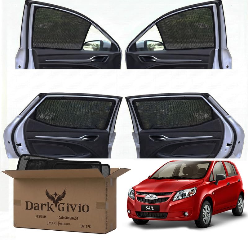 Image of Car Window Sun Shade Protector for SAIL | Exact Fit Non-Magnetic Half Cut Sunshade (Set of 4 /6) | UV Blocker Side Window Car Curtains & Interior Accessory