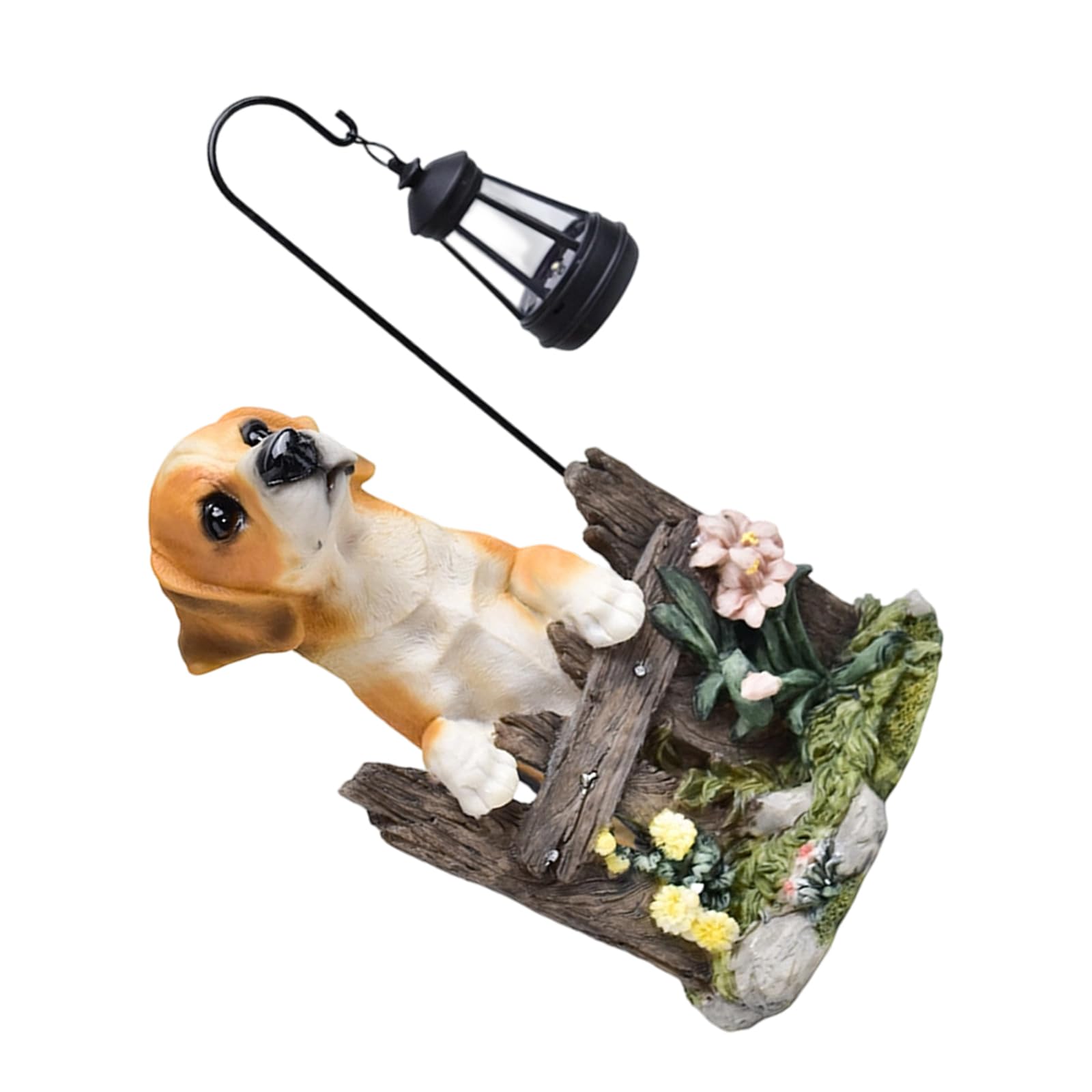 PANGBOER Dog Resin Sculpture for Pathway Decoration with Sturdy Build and Light Control Dog Holding Sculpture