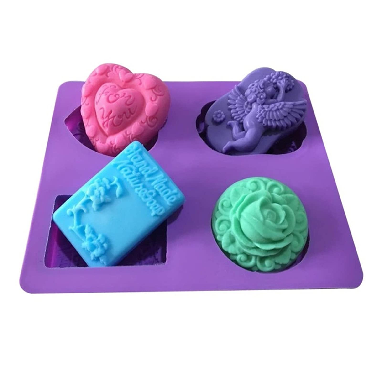 FANGFANG TRUSTTWO 4 Cavidad Flores de Rosa Angel Molde de jabón de Silicona Moldes Multifunción Moldes de Vela Pastel de Pastel Molde for Hornear Bricolaje Moldes de jabón Artesanal a Mano
