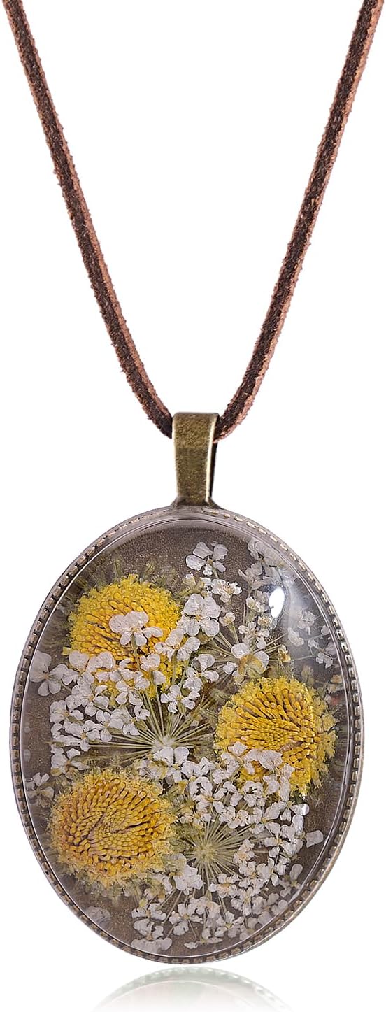 Vintage Real Flower Necklace for Women, Handmade Resin Pendant, Elegant and Unique, Meaningful Gift for Christmas, Mother’s Day or Any Special Occasion - Adjustable