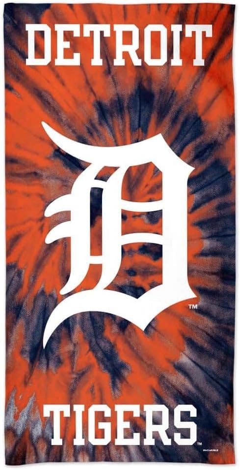 WinCraft Licensed MLB 100% Cotton Tie Dye Beach Towel 60" x 30" (Detroit Tigers)