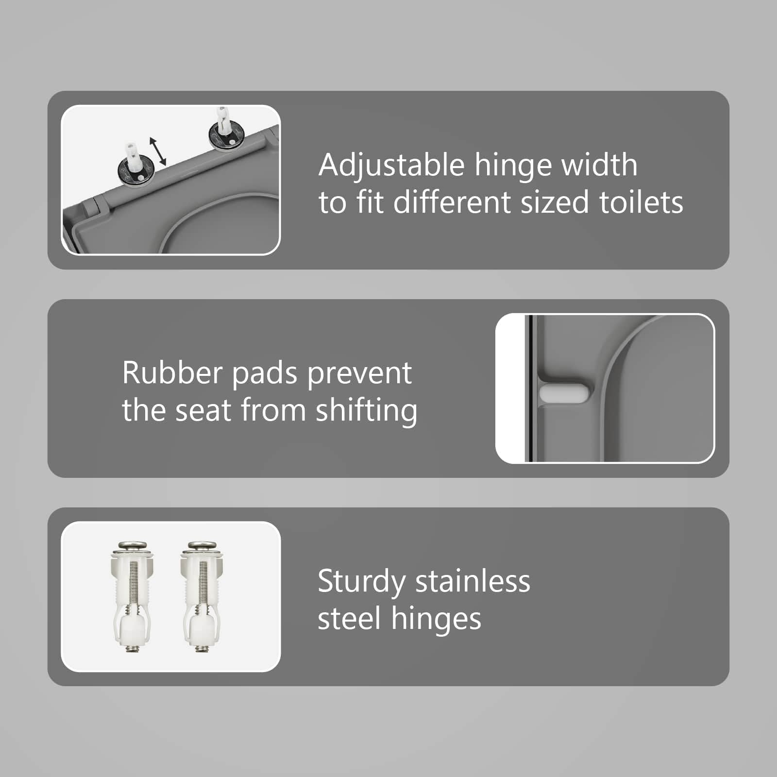 vidaXL Toilettensitz Grau 47,5 x 35 x 3,6 cm Duroplast | Verhindert das Zuschlagen und sorgt für Ruhe, Stell die Armlehnen für optimalen Komfort ein,