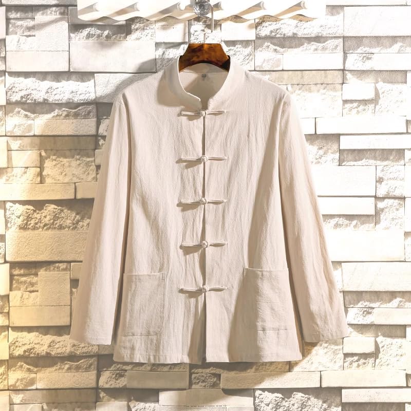 Men's Shirt Cotton Linen Tang Suit Chinese-Style National Retro Long Sleeve Tops