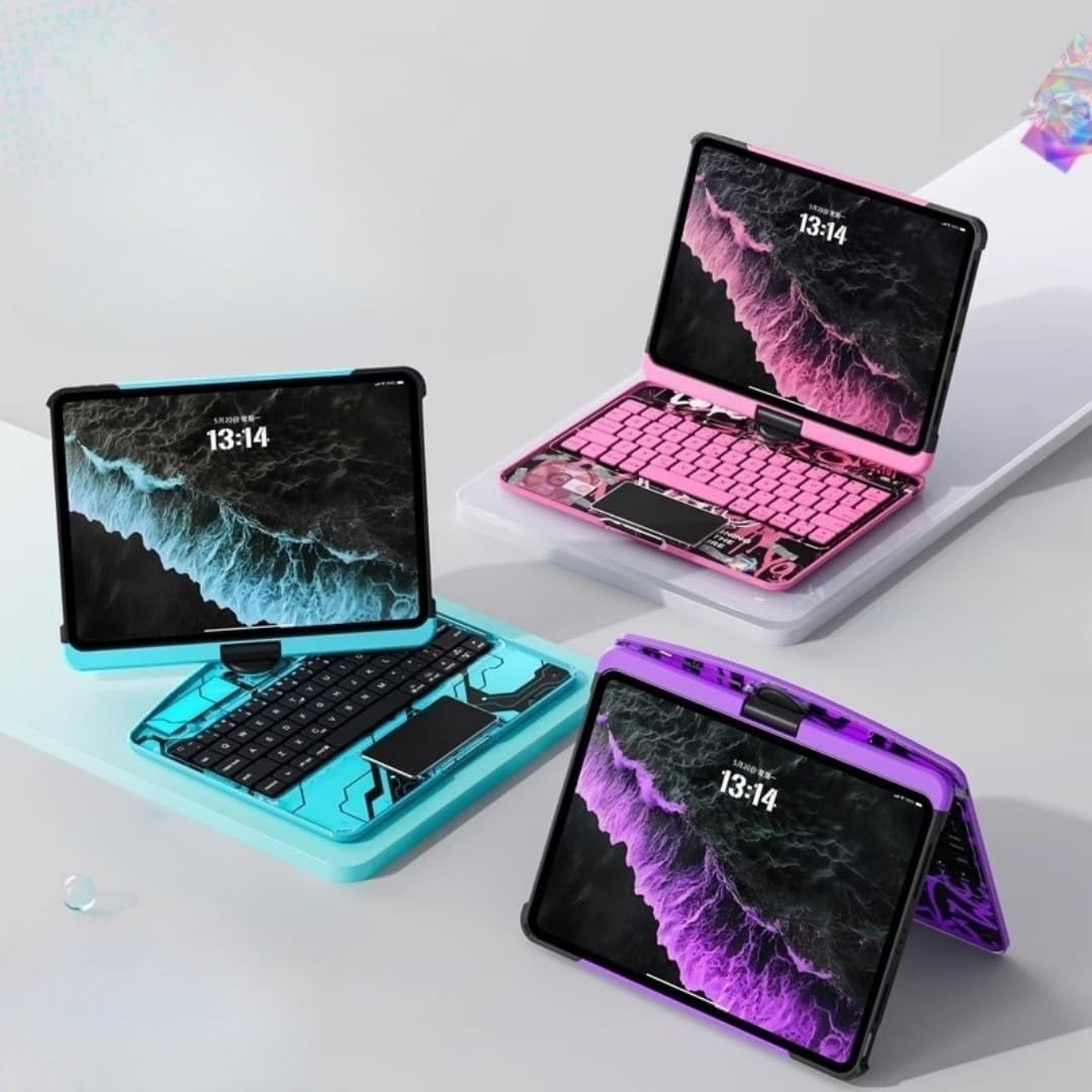 360 Rotatable Transparent Keyboard for iPad A16 2025 (11th Gen, 11")/ iPad 10th Generation 2022 10.9" Touchpad Backlit Keyboard Integrated Foldable Case