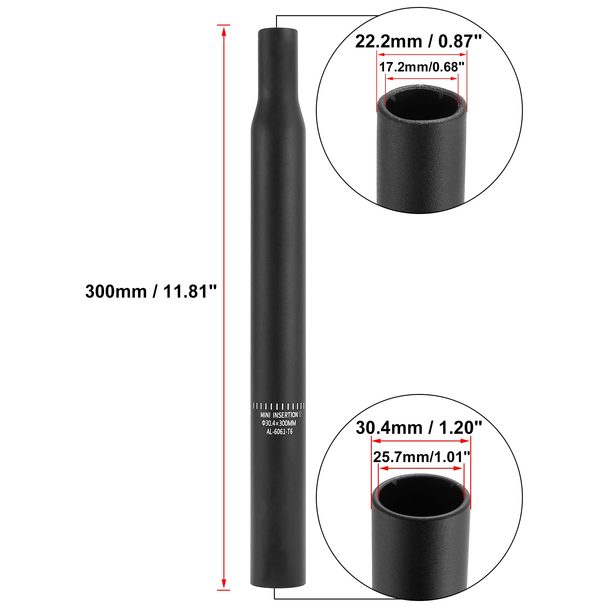 Tige De Selle Alu 30,4 Mm X 300 Mm – Noire, Pour Vélo Route, Fixe Ou électrique