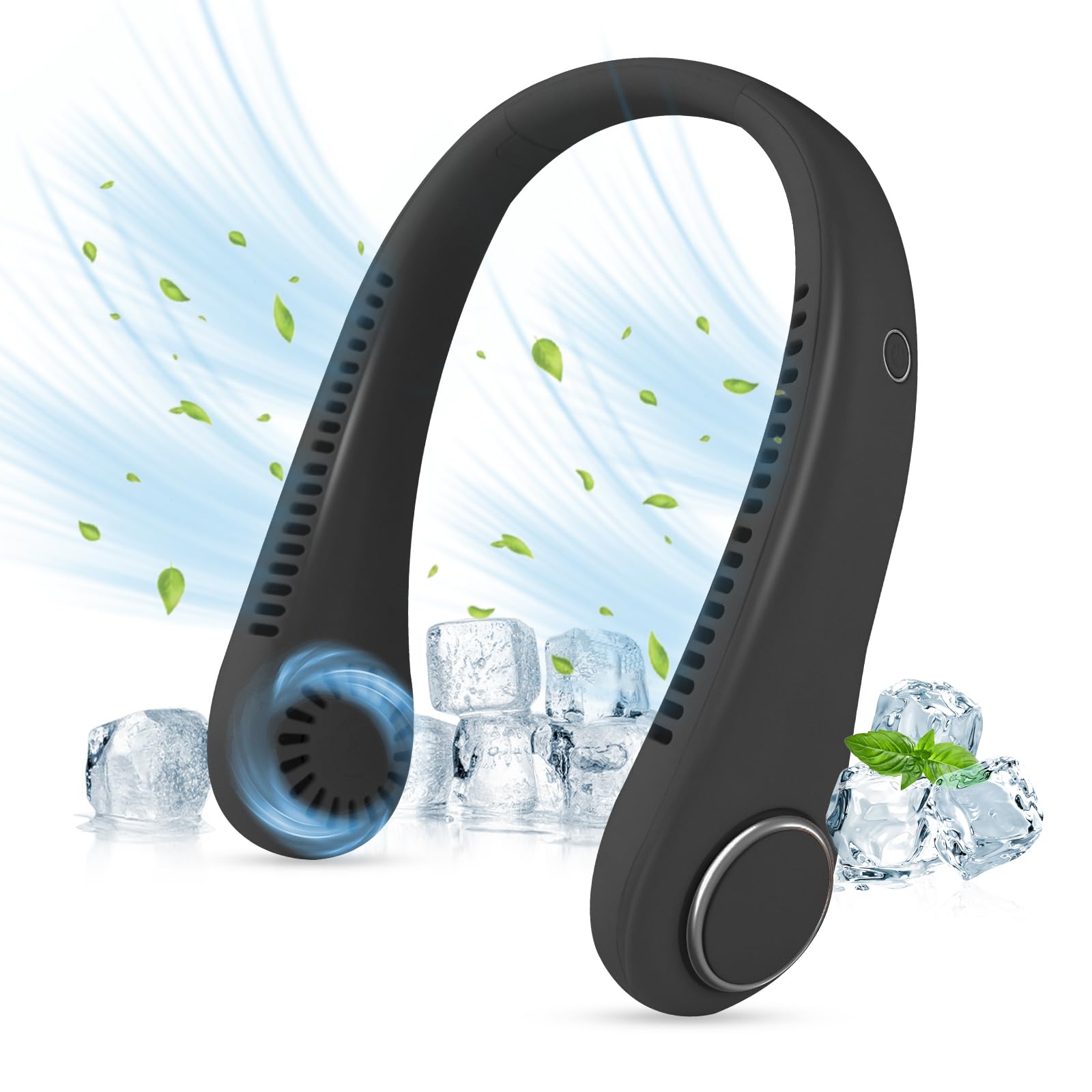 CNMTCCO Portable Neck Fan - Bladeless Free Mini Fan with 360° Airflow, USB Rechargeable Wearable Cooling Fan for Sports, Indoor and Outdoor Use (Black)