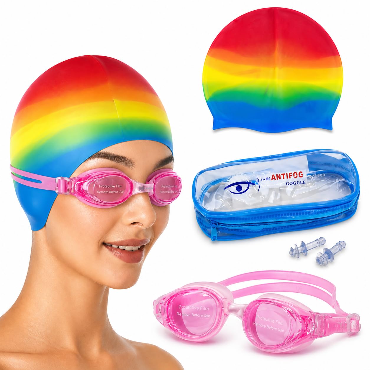 GLAN Swimming Kit with UV Protection and Anti Fog Swimming Goggles and Cap Set Ideal for All Age Group Pack of 1 (Multicolour Pink)