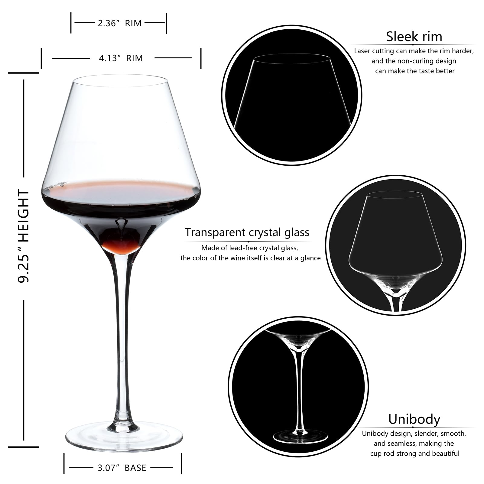 BACLIFE Juego de 4 copas de vino tinto de 20 onzas con tallo largo, copas de vino grandes sopladas a mano para bodas, aniversarios, Navidad