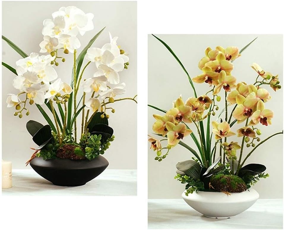 stores Flowers Artificial Silk Orchid Simulation Flower Set Fake Phalaenopsis Bouquet with Vase Arrangement Potted Plant Floral Decor Faux in (Color : C)