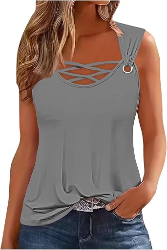 Womens Tank Tops Fashion Summer Cami T Shirts V Neck Sleeveless Shirts Casual Loose Floral Blouses Ruched Tunic Tops