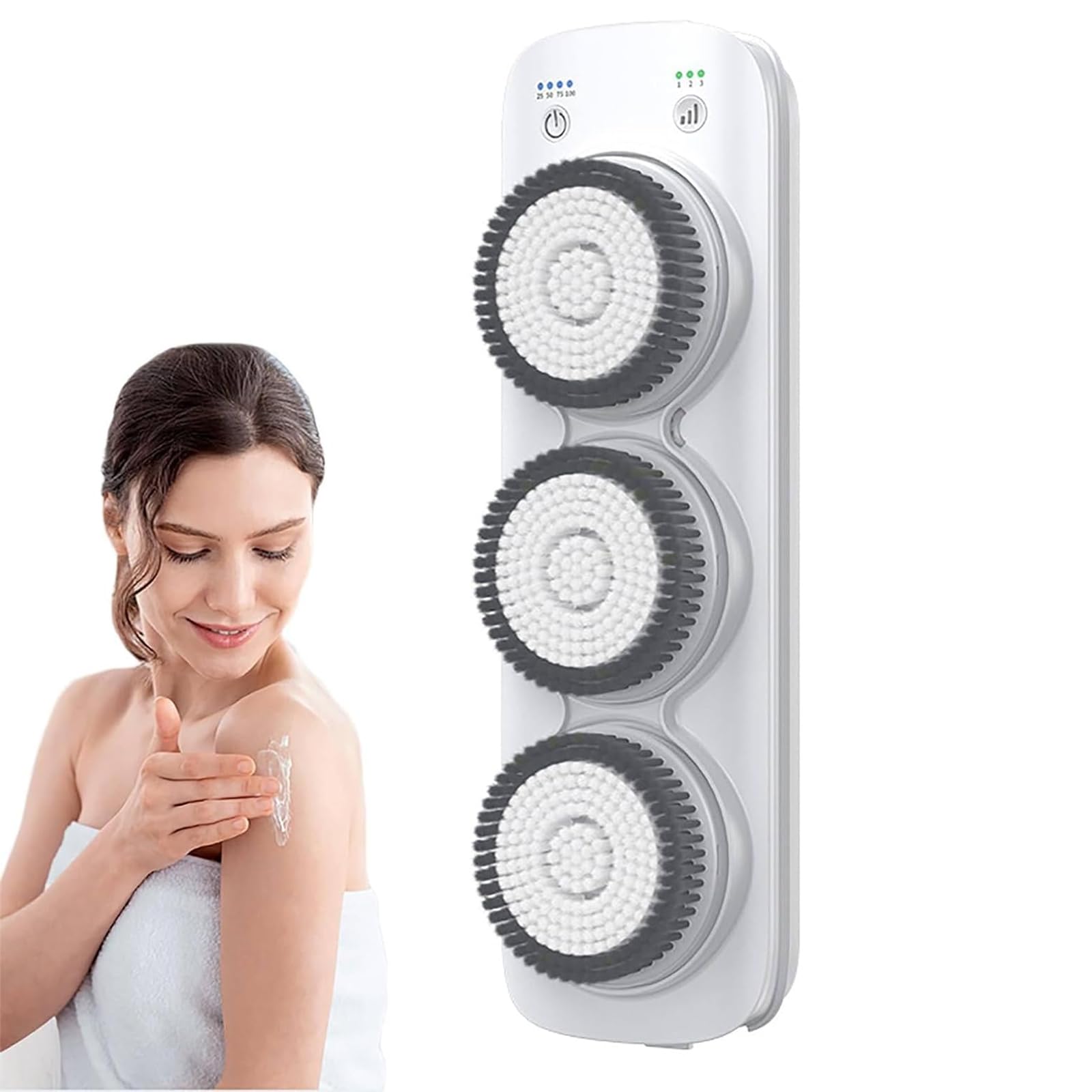 Automatic Shower Back Scrubber Wall Mounted, Wall Mounted Electric Shower Back Scrubber with 3 Heads, Height Up Down 64cm & 3 Intensity Adjustable, IPX7 Waterproof, for Cleaning, Relaxing