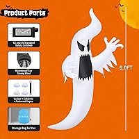 Vista 6 de GOOSH Fantasma inflable de Halloween de 6 pies para decoración de ventana al aire libre, fantasma colgante multicolor con LED integrados