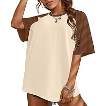 Remidoo Womens Short Sleeve Oversized T Shirt Color Block Crew Neck Casual Tee Tops