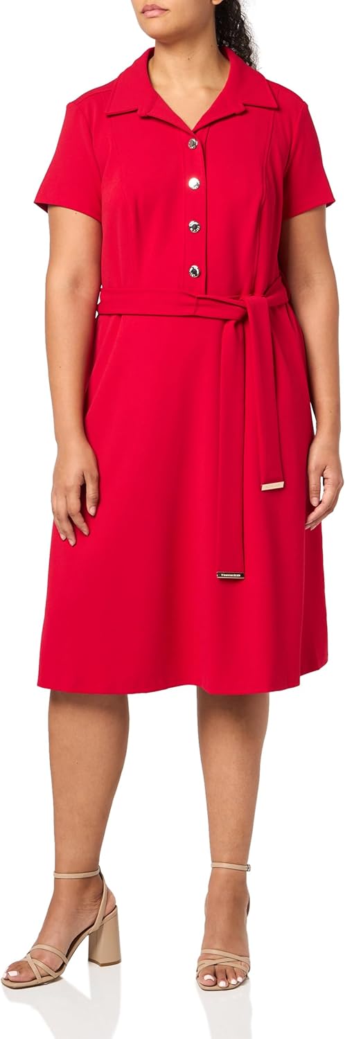 Tommy Hilfiger Womens Scuba Midi Tie Waist Dress