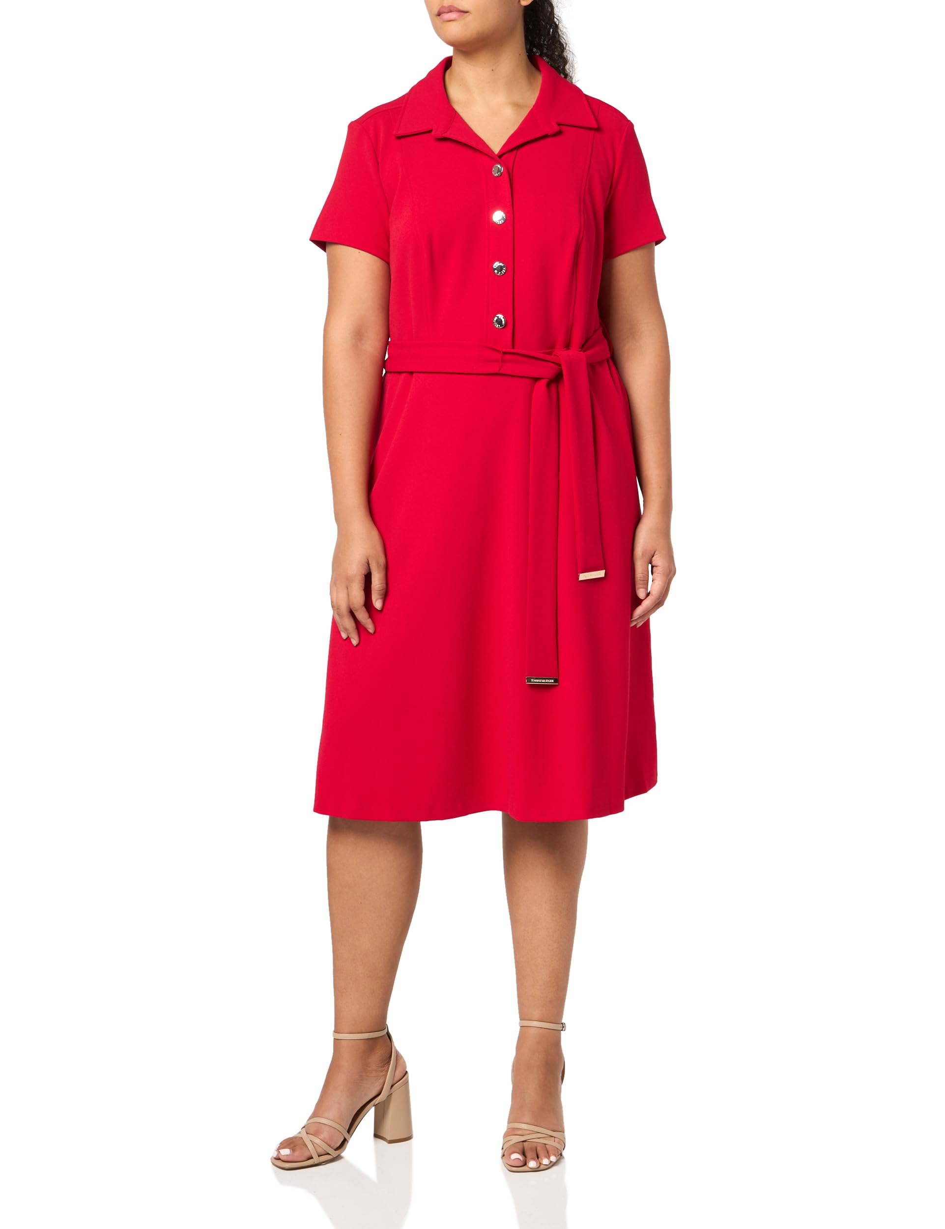 Tommy Hilfiger Women's Scuba Midi Tie Waist Dress, Scarlet, 26 Plus