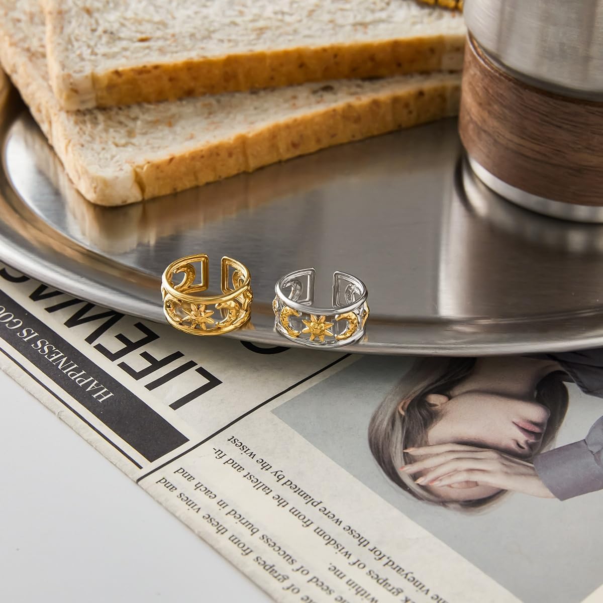 Kokoma Moon and Star Ring for Women Hollow Celestial Adjustable Ring Minimalist Stackable Rings Eternity Promise Engagement Fashion Jewelry - Image 6