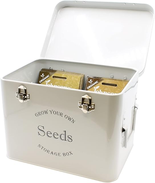 Gardening Naturally Seed Box Seed Packet Storage Tin Store Seed Packets (French Grey)