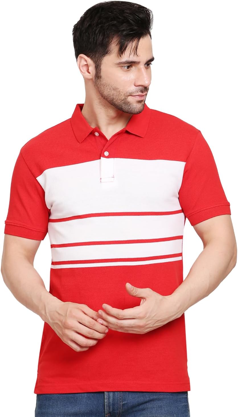 Scott International Men's Rich Cotton Regular Fit Striper Polo T-Shirt, Collar Shirt for Men, Cotton Polo
