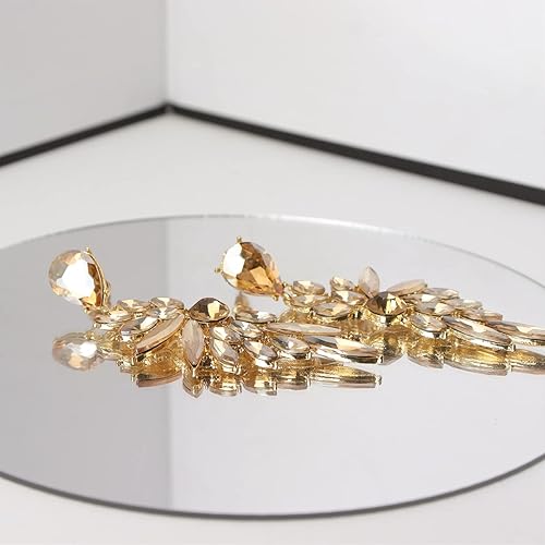 Miniatura 5 de JeanBeau - Aretes de cristal grandes para mujer, diseño de diamantes de imitación Art Deco con diamantes de imitación, diseño de marquesa, colgante