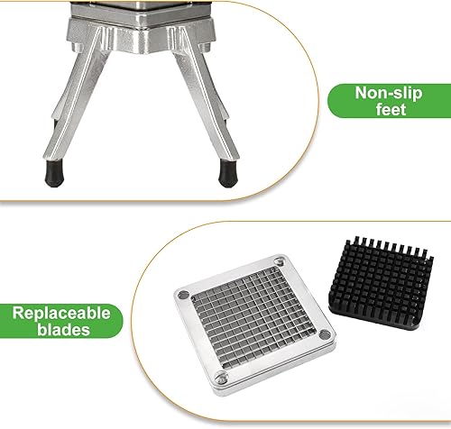 Vista 23 de Picador comercial de verduras y cortador de papas fritas de acero inoxidable – Incluye 3 tamaños de hoja (1/2 pulgadas, 3/8 pulgadas, 1/4 pulgadas)