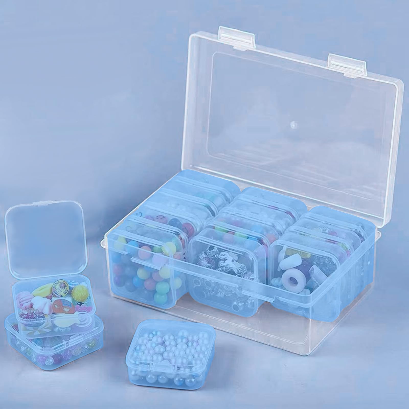 View 1 of 12-Grid Plastic Storage Box with 12 Mini Containers, Transparent Jewelry Organizer Case for Beads, Crafts, Pills, Accessories, Small Item Organizer