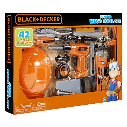 Black+Decker Junior Kids Tool Set - Mega Tool Set with 42 Tools & Accessories! Role Play Tools for Toddlers Boys & Girls Ages 3 Years Old and Above, Includes Helmet!