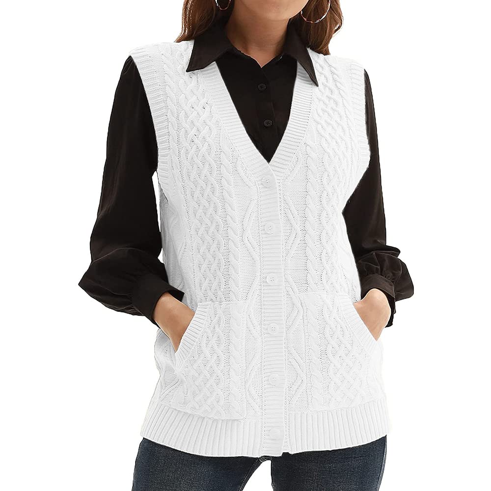 Womens Knit Sweater Vest V Neck Sleeveless Cardigan Button Down