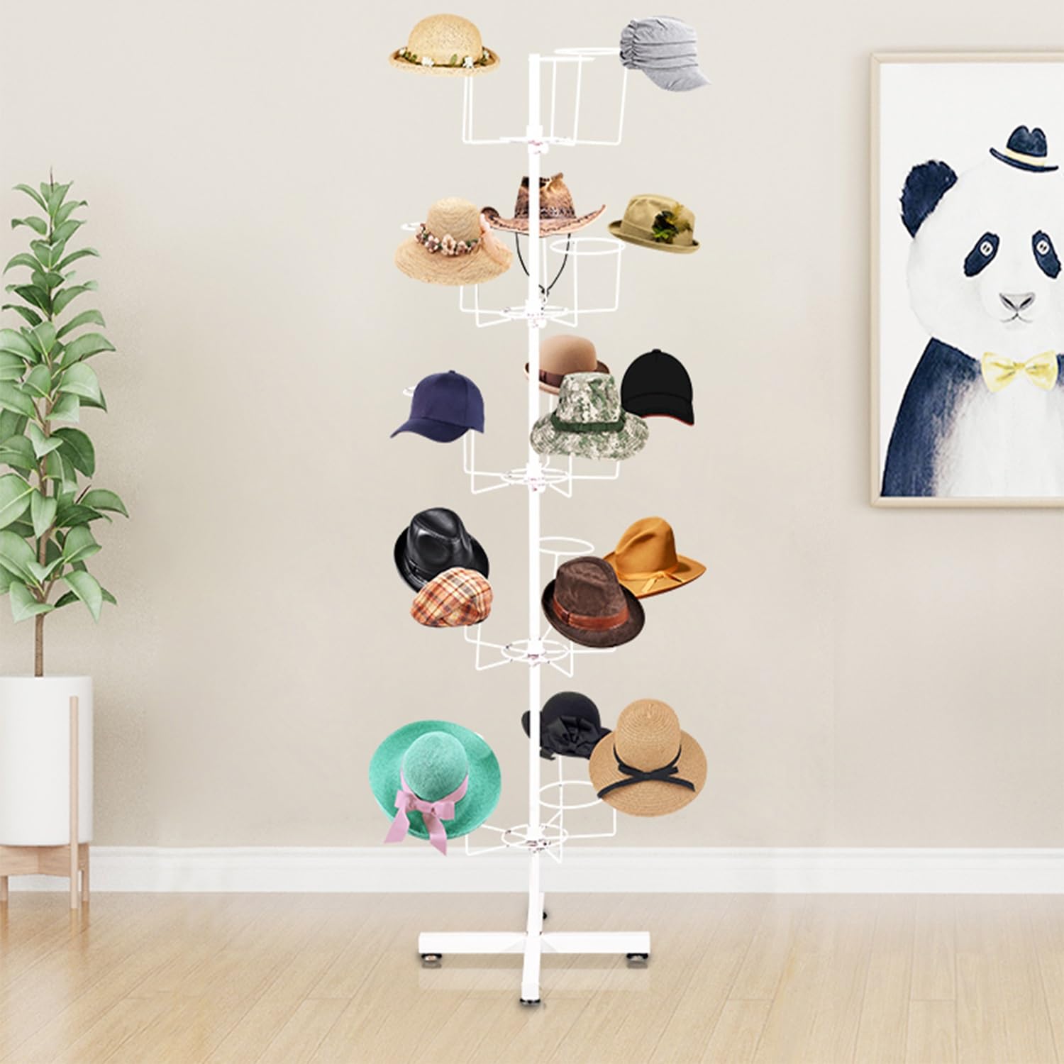 Perchero moderno de 7 niveles para sombreros, organizador de perchas y sombreros, expositor de suelo para sombreros(White)