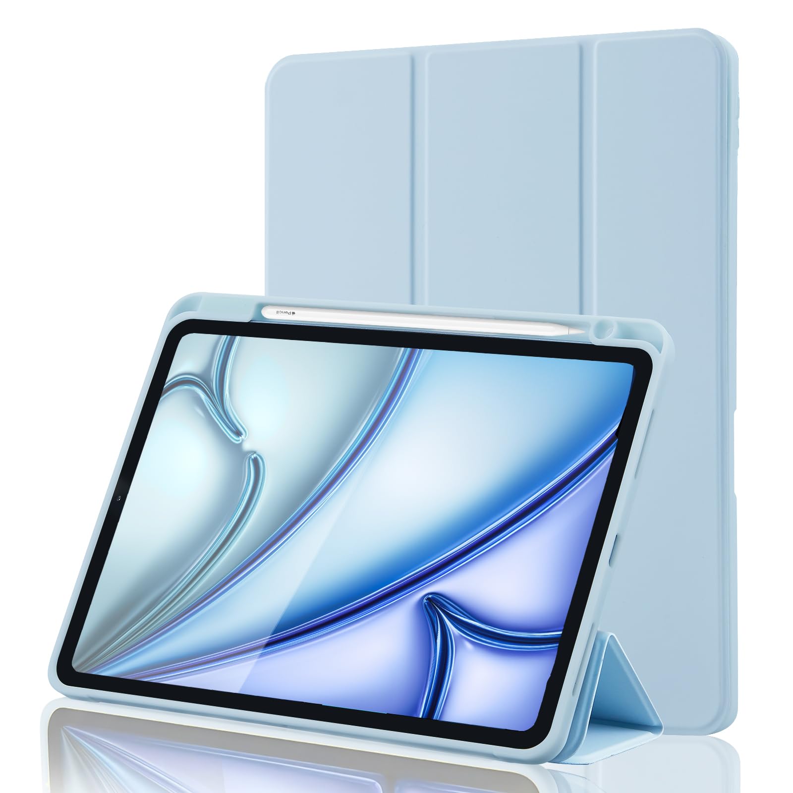 Custodia Cover per iPad Air 11 Pollici M4 2026/M3 2025/M2 2024 e Air 5ª/4ª 10,9 2022/2020 con Portapenne, Smart Magnetica Trifold, Antiurto, Supporta Pencil 2 Gen, Auto Sveglia/Sonno, Azzurro