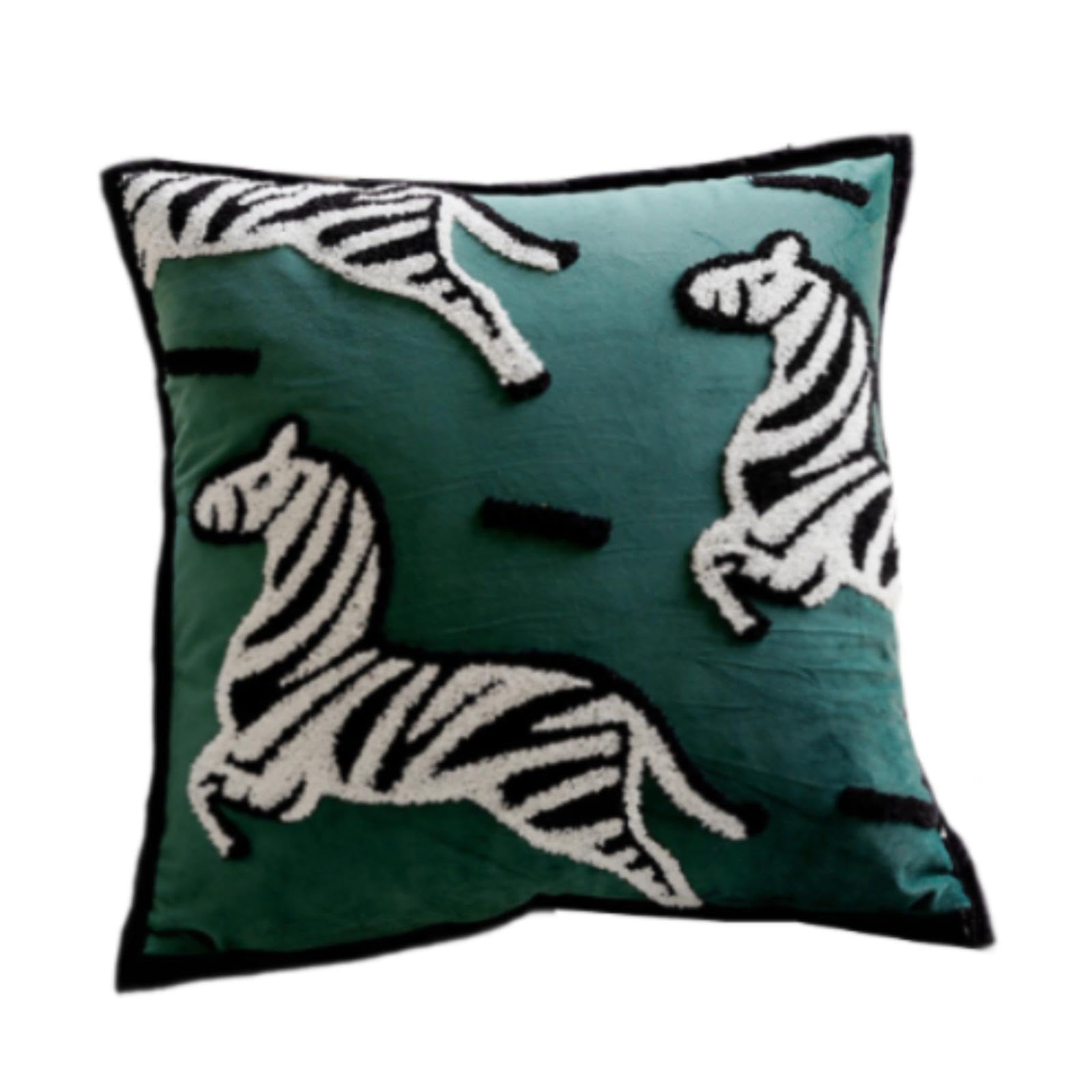Housse de coussin carrée brodée en peluche vintage verte pour canapé de salon