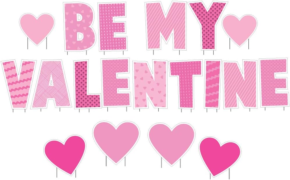 VictoryStore Valentines Outdoor Lawn Decorations: Pink Valentine's Day Yard Decoration Be My Valentine 19pcs Includes Stakes multi