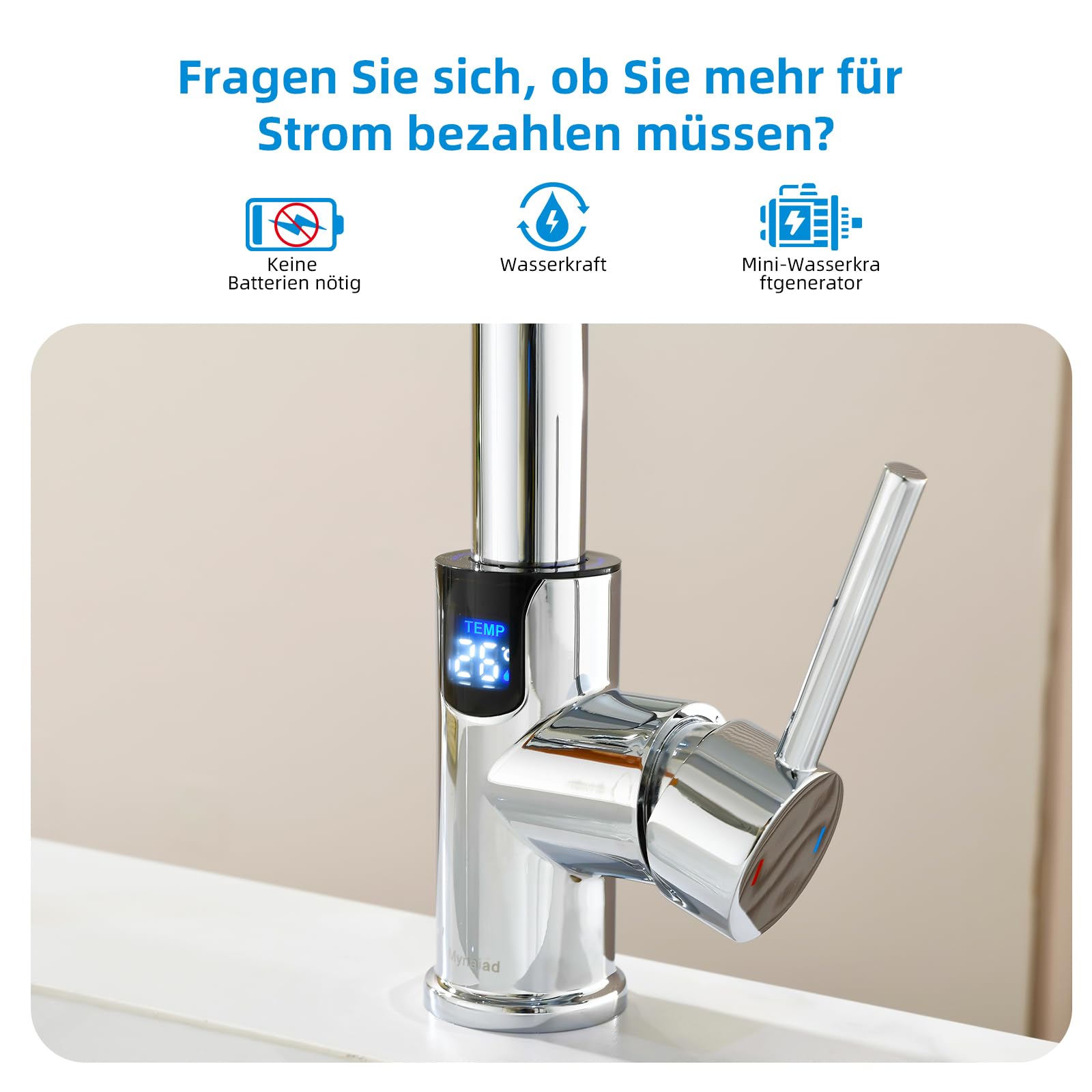 Robinet Salle de Bain Mynaiad avec Indicateur de Température LED, Douchette Extractible, Mitigeur Lavabo Orientable 360°, Robinet Lavabo Monocommande avec 4 Types de Jets,Chromé - 5