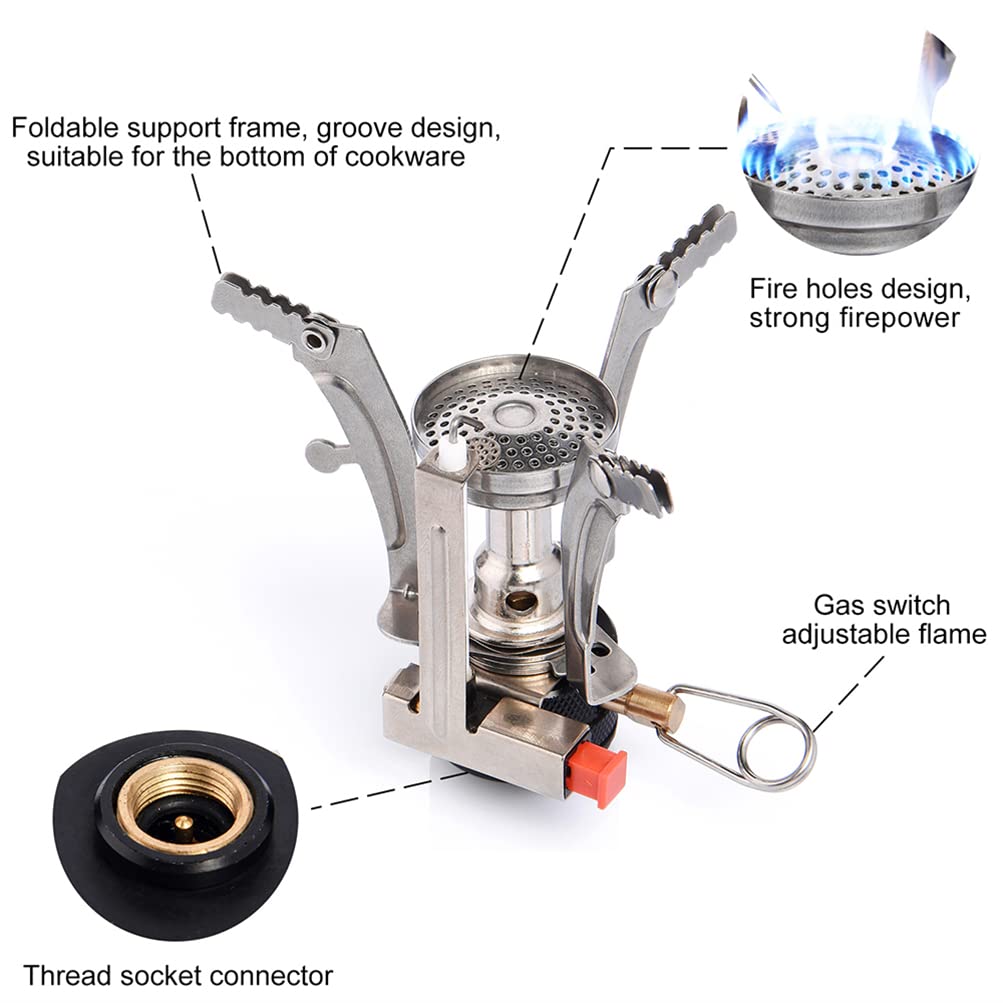 Mini réchaud de Camping - Réchauds à gaz 3000W Pocket Rocket Backpack Brûleur avec allumage piezo pour Le Camping en Plein air, la randonnée, la Cuisine