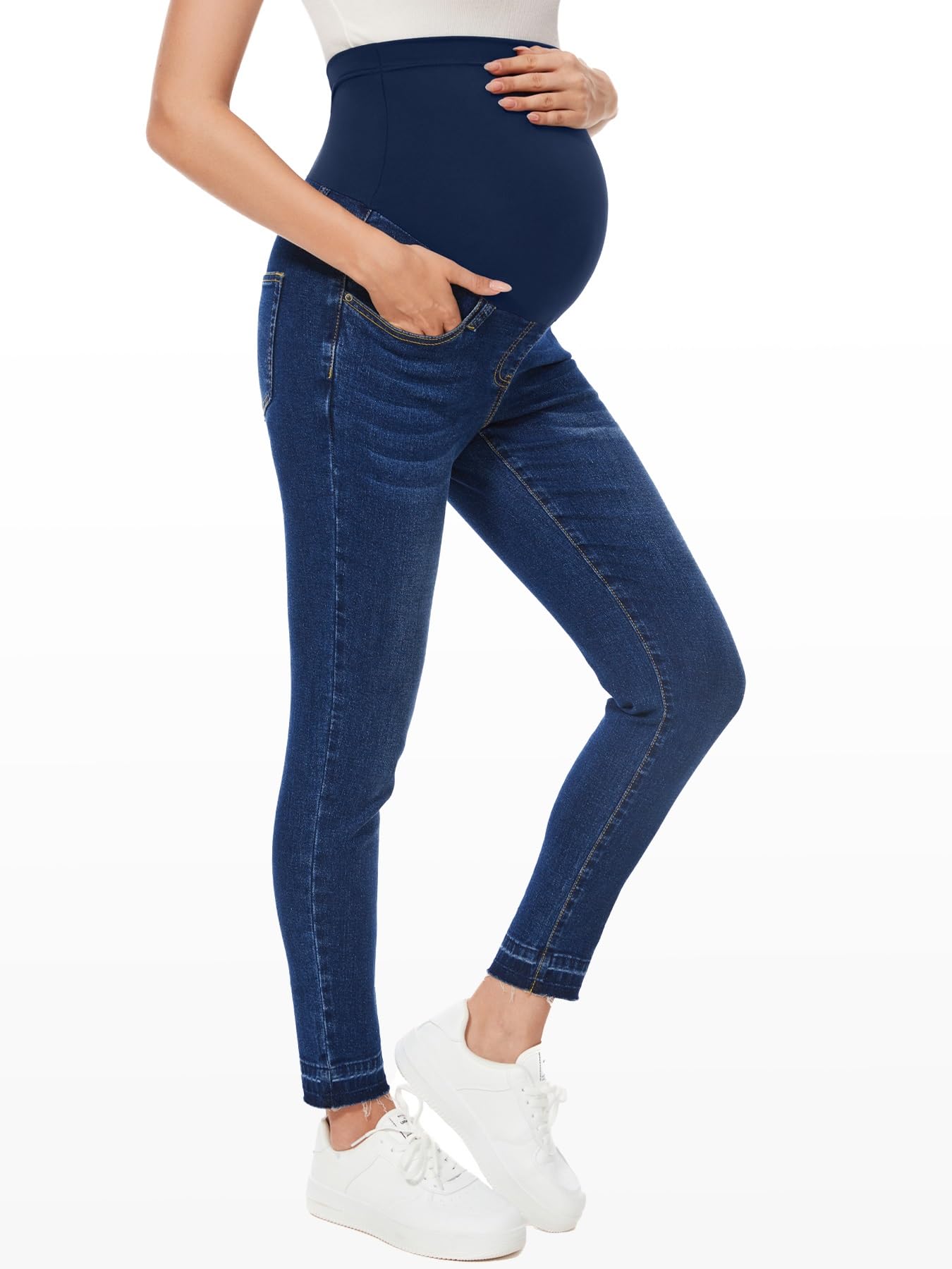 PACBREEZE Women's Maternity Jeans Over The Belly Slim Stretchy High Waist Denim Skinny Pants with Pockets